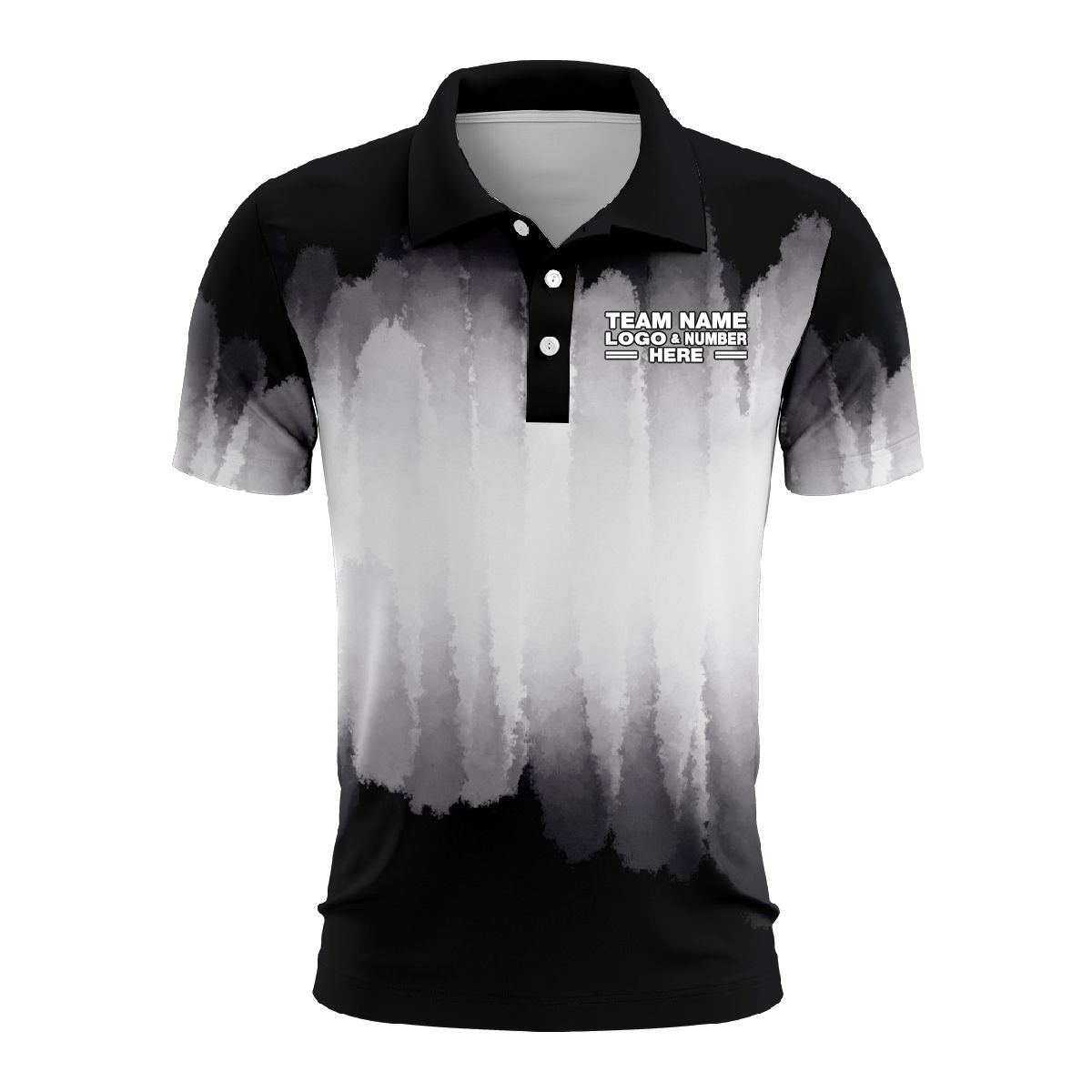 Custom Fully Sublimated Brushed Tie Dye Pattern Black White Performance Polo Shirt 4569