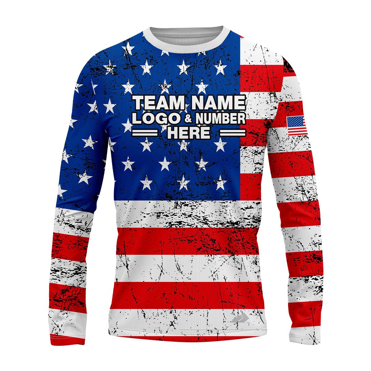 Custom Fully Sublimated USA FLAG Pattern Blue Red White Performance Long Sleeves 4596