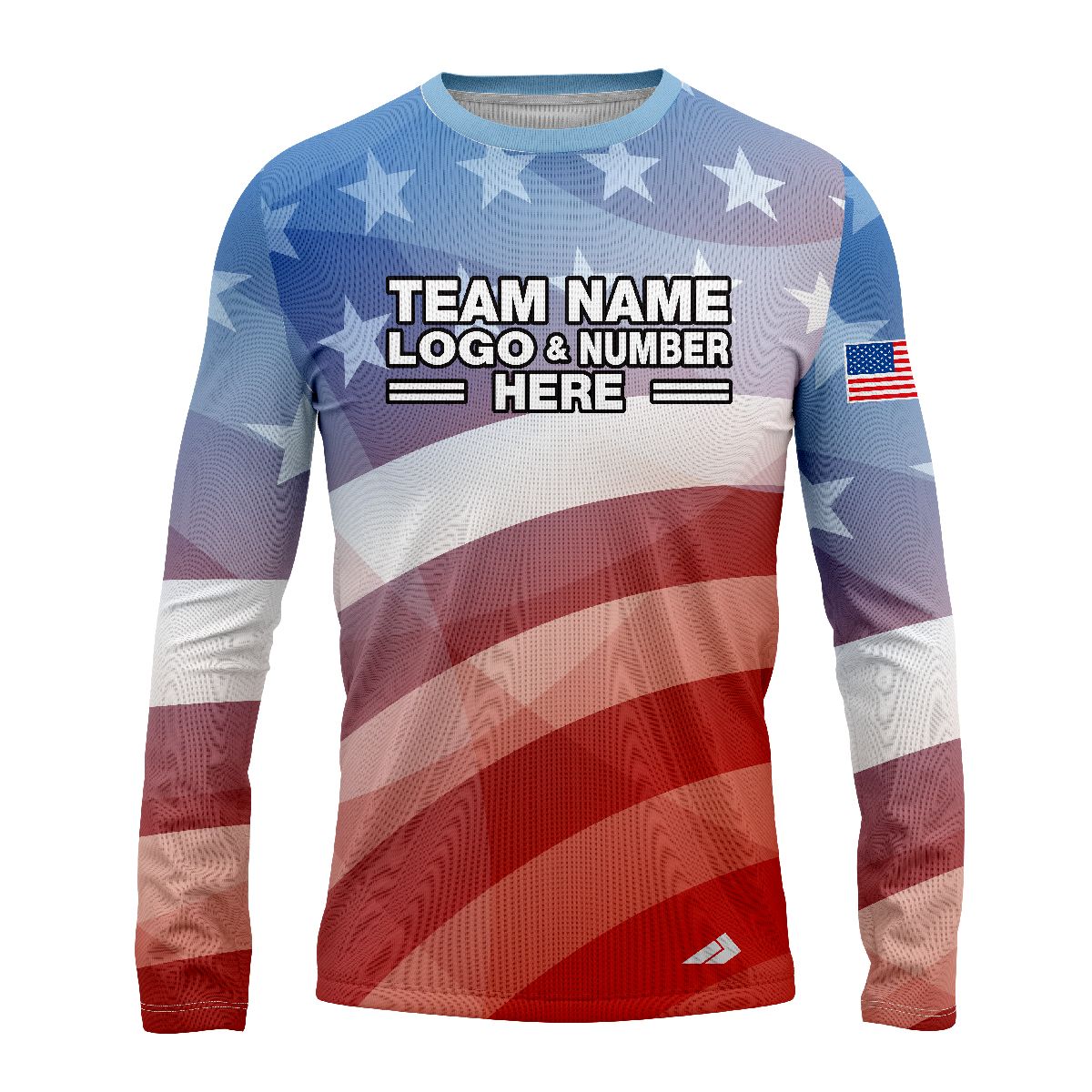 Custom Fully Sublimated USA FLAG Faded Pattern Blue Red White Performance Long Sleeves 4620