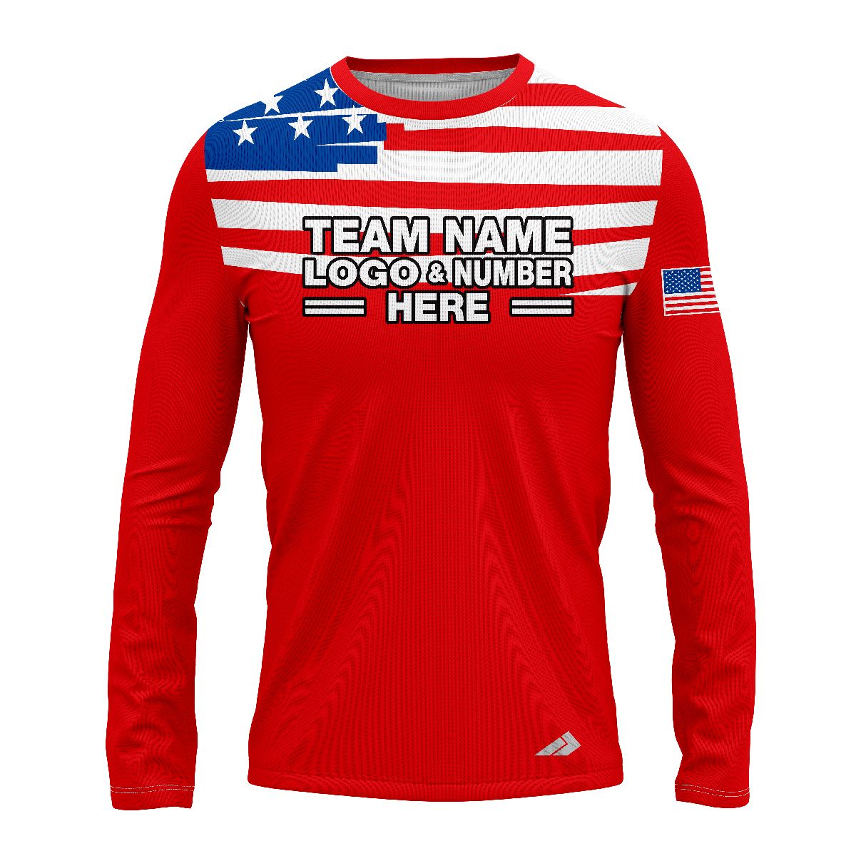 Custom Fully Sublimated USA FLAG on Chest Pattern Blue Red White Performance Long Sleeves 4632