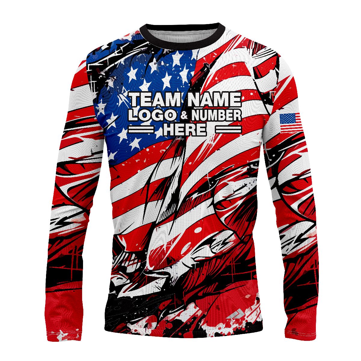 Custom Fully Sublimated USA FLAG Incredible Pattern Blue Red White Performance Long Sleeves 4644