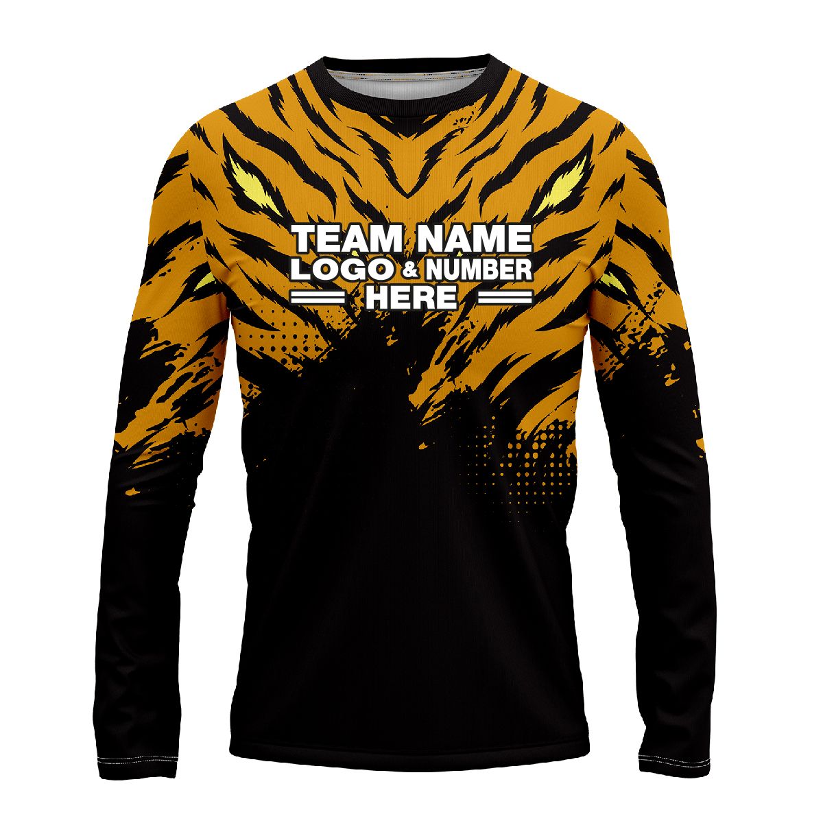 Custom Fully Sublimated Fierce Tiger Animal Print Pattern Black Yellow Performance Long Sleeves 4668