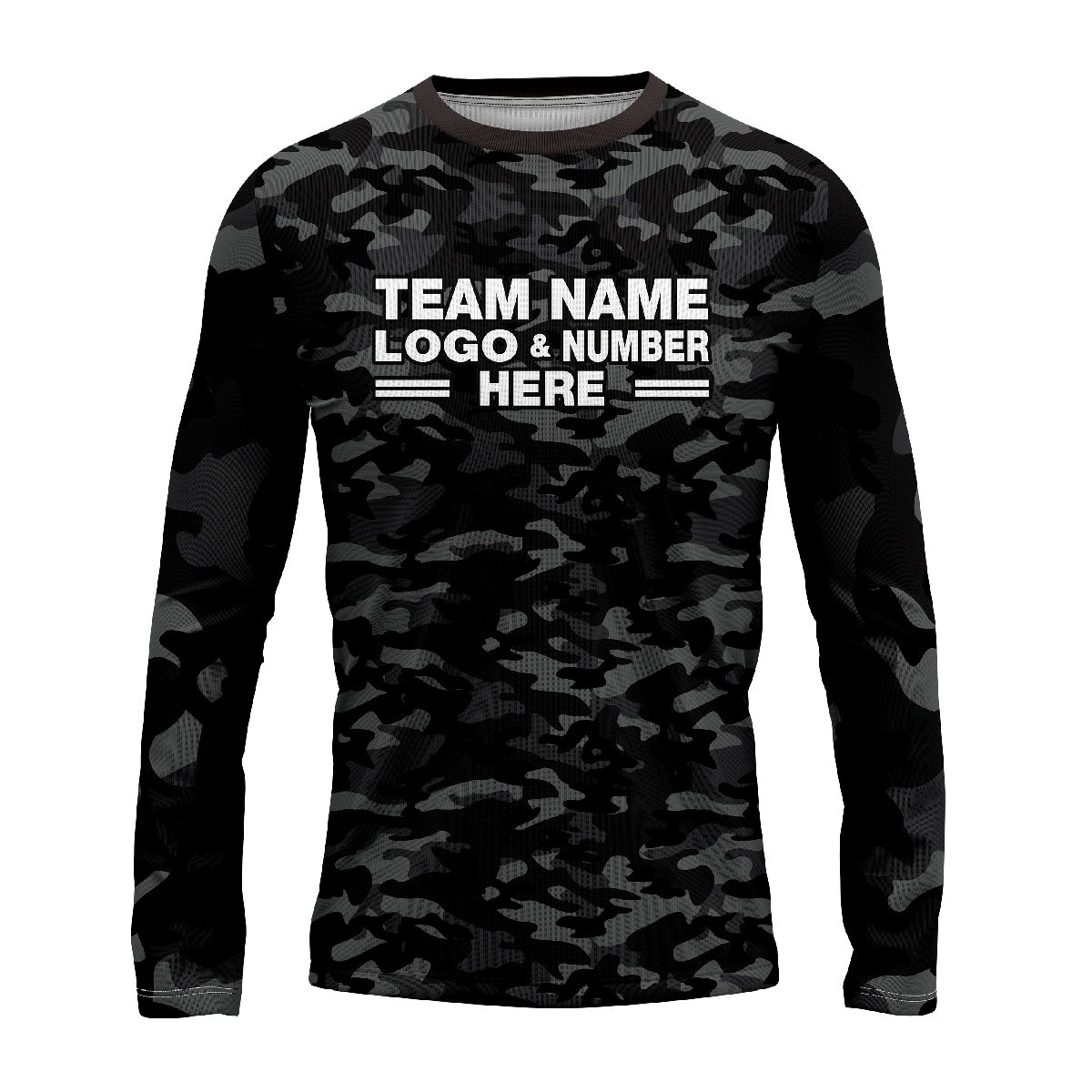 Custom Fully Sublimated Stealth Camo Pattern Black Gray Performance Long Sleeves 4716