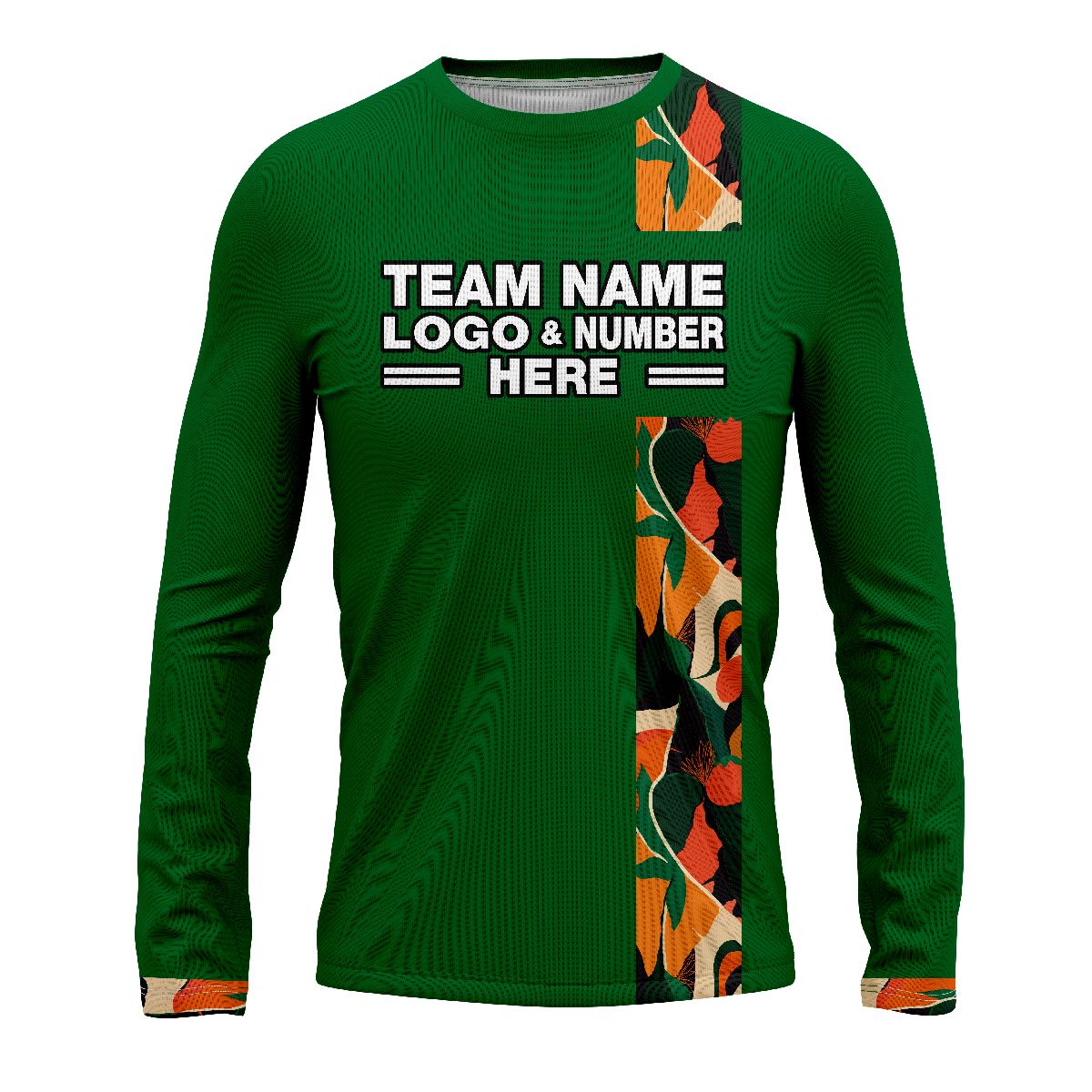 Custom Fully Sublimated Vertical Floral Pattern Green Orange Performance Long Sleeves 4788