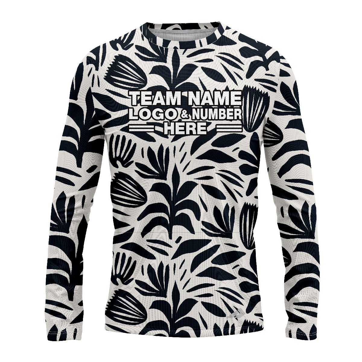 Custom Fully Sublimated Botanical Floral Pattern Black White Performance Long Sleeves 4800