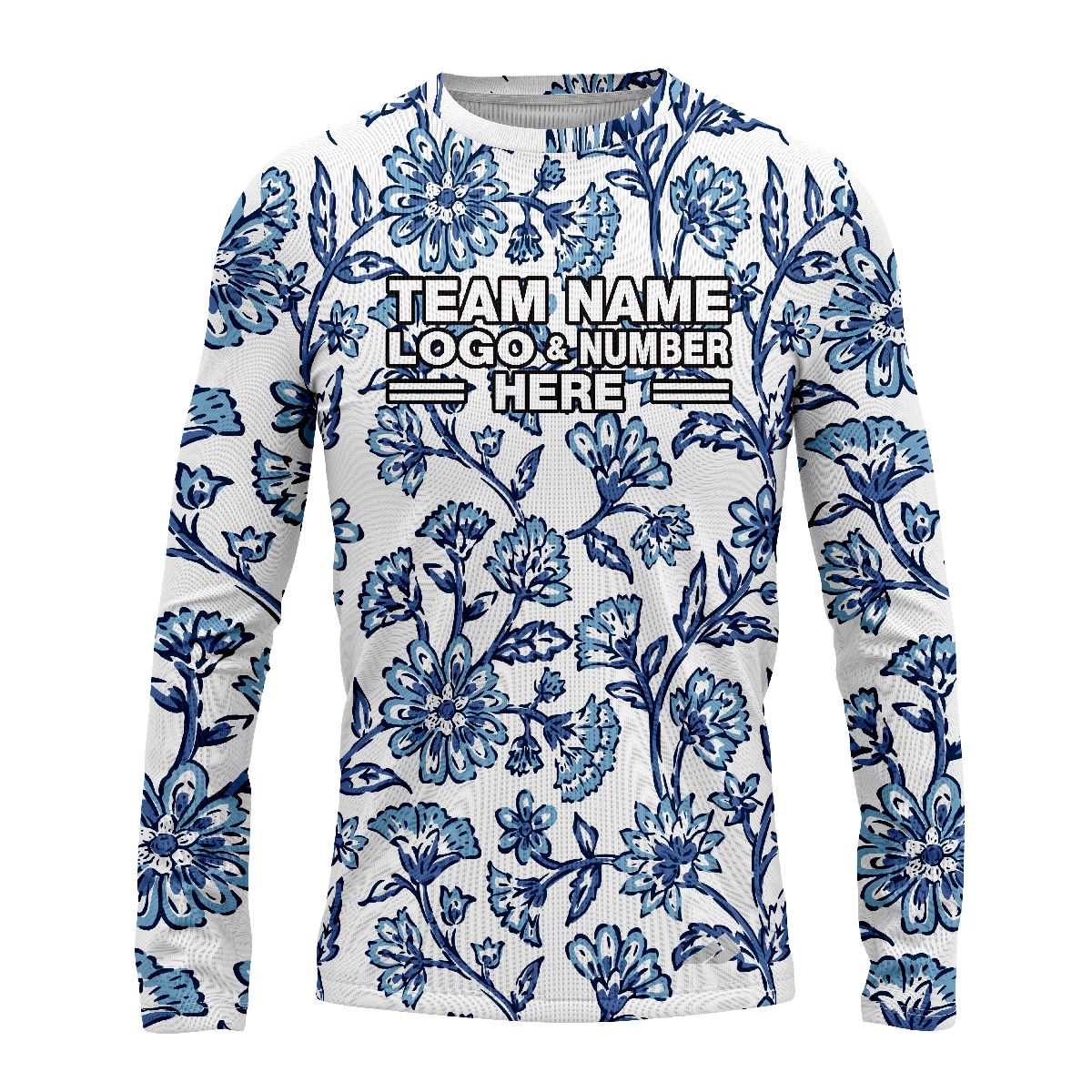 Custom Fully Sublimated Watercolor Floral Pattern Blue White Performance Long Sleeves 4824