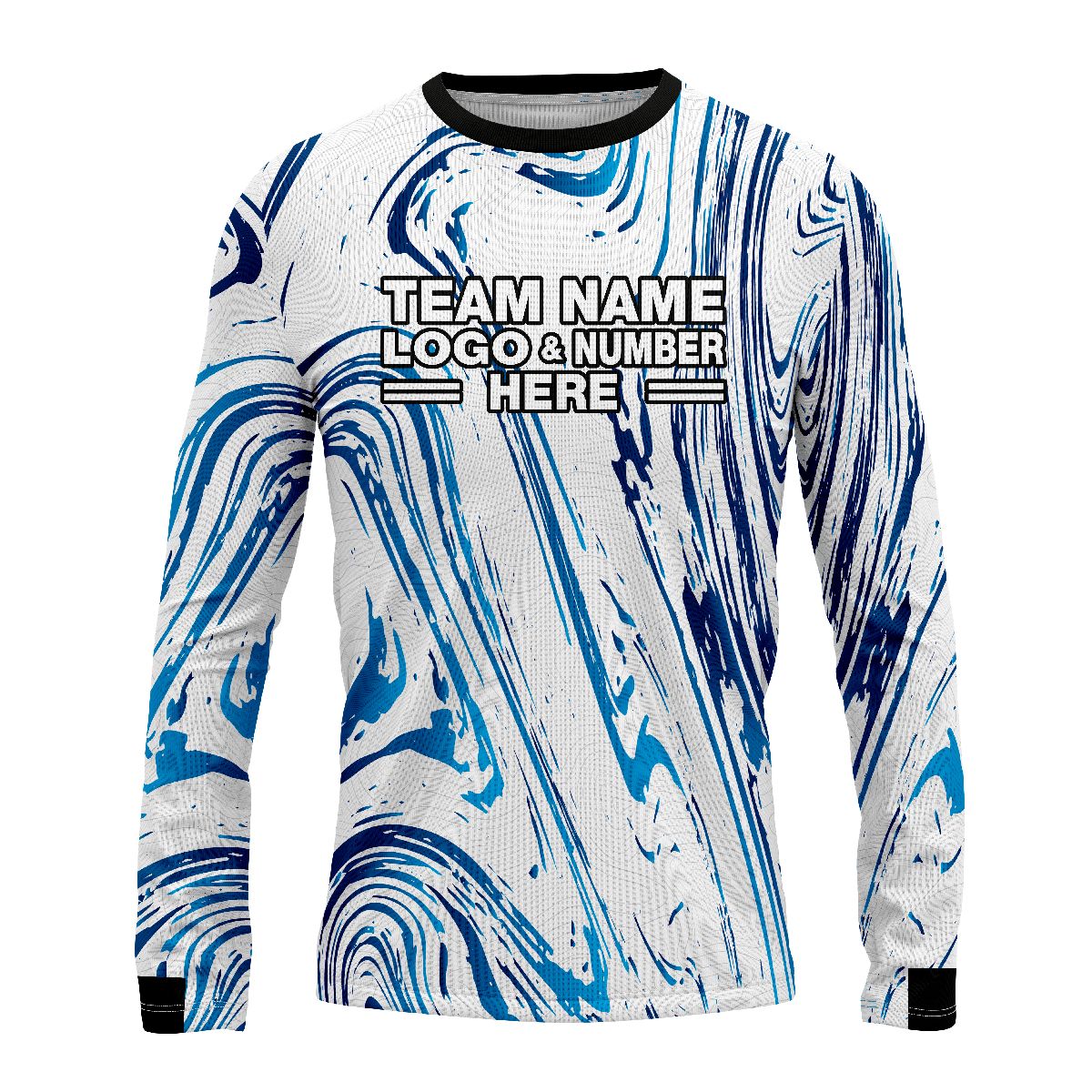 Custom Fully Sublimated Wave Fishing Pattern Blue Performance Long Sleeves 4980