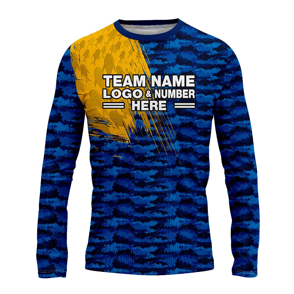 Custom Fully Sublimated Marine Fishing Pattern Blue Yellow Performance Long Sleeves 5004