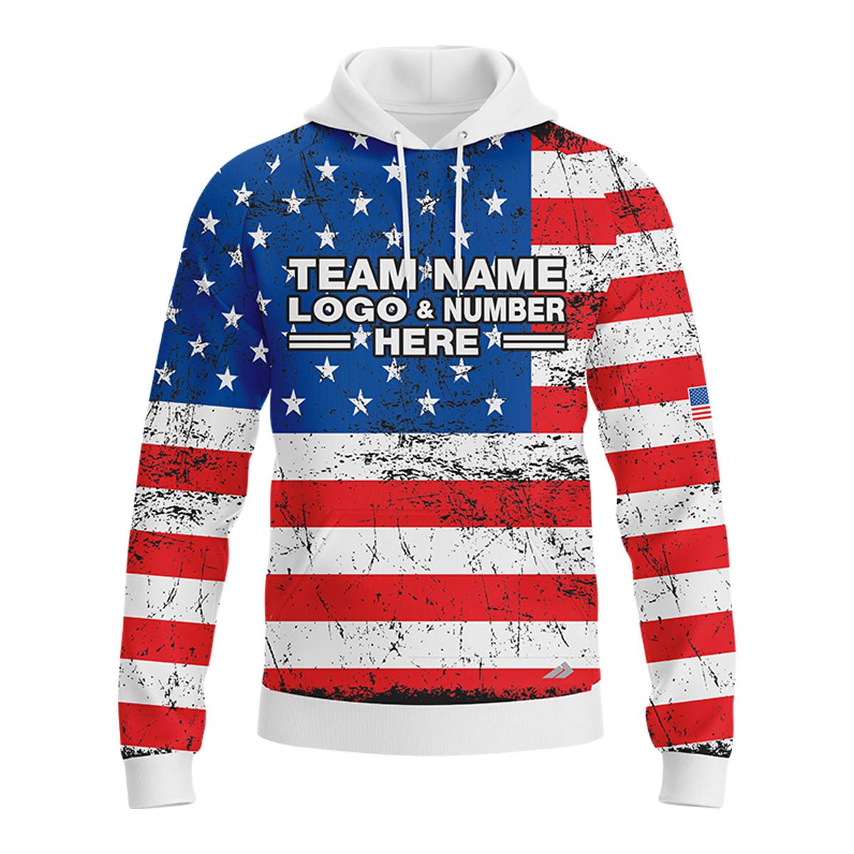 Custom Fully Sublimated USA FLAG Pattern Blue Red White Performance Sports Pullover Hoodie 5148