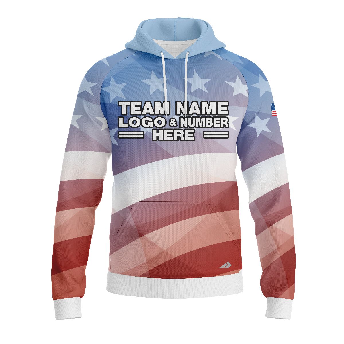 Custom Fully Sublimated USA FLAG Faded Pattern Blue Red White Performance Sports Pullover Hoodie 5152