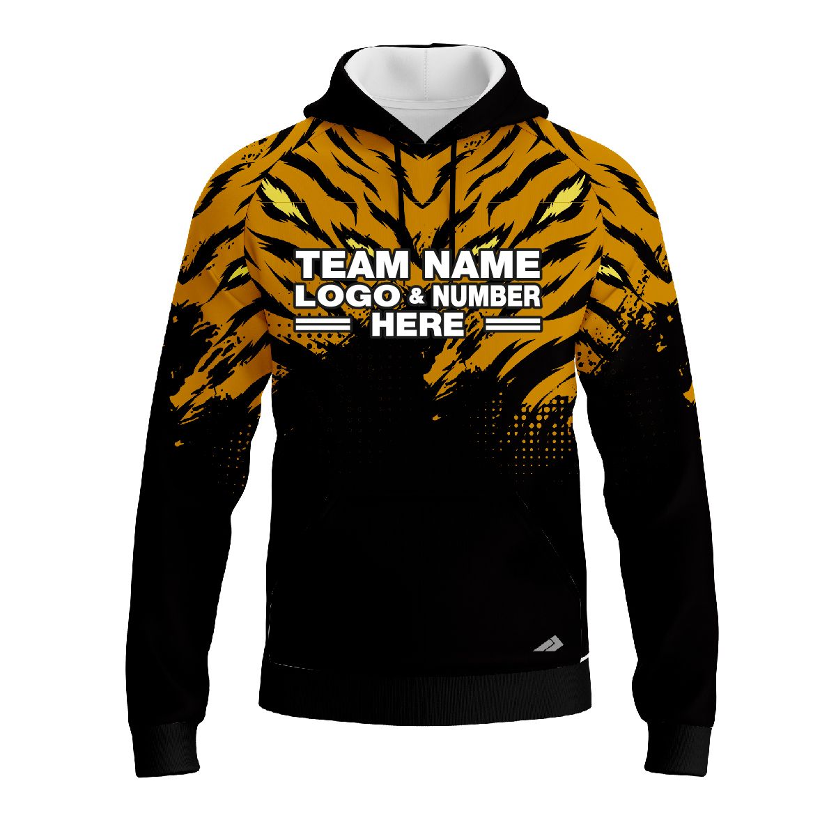 Custom Fully Sublimated Fierce Tiger Animal Print Pattern Black Yellow Performance Sports Pullover Hoodie 5160