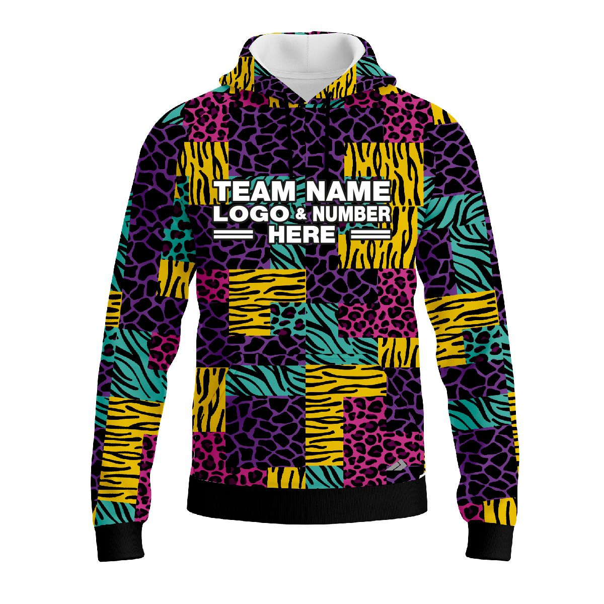 Custom Fully Sublimated Mixed Animal Print Yellow Purple Pink Teal Performance Sports Pullover Hoodie 5162