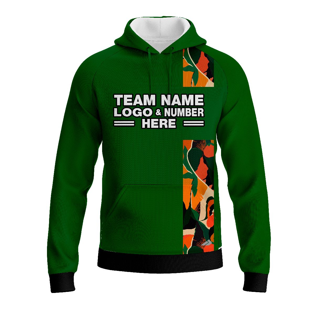 Custom Fully Sublimated Vertical Floral Pattern Green Orange Performance Sports Pullover Hoodie 5170