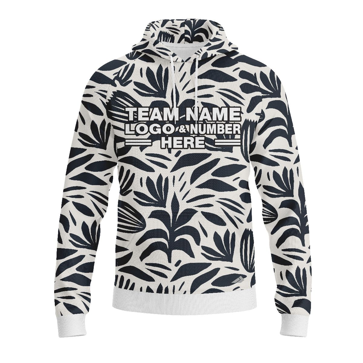 Custom Fully Sublimated Botanical Floral Pattern Black White Performance Sports Pullover Hoodie 5172