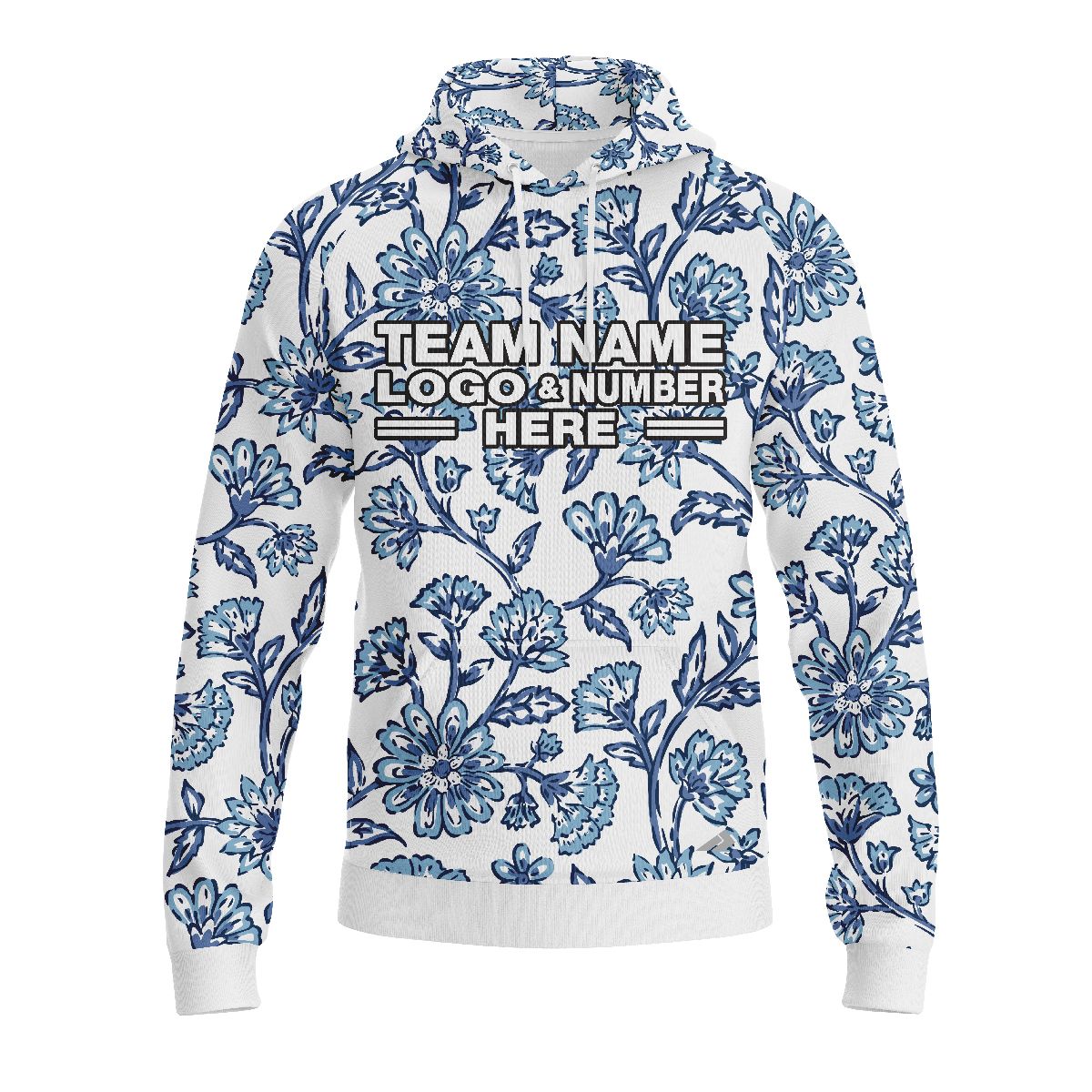 Custom Fully Sublimated Watercolor Floral Pattern Blue White Performance Sports Pullover Hoodie 5176