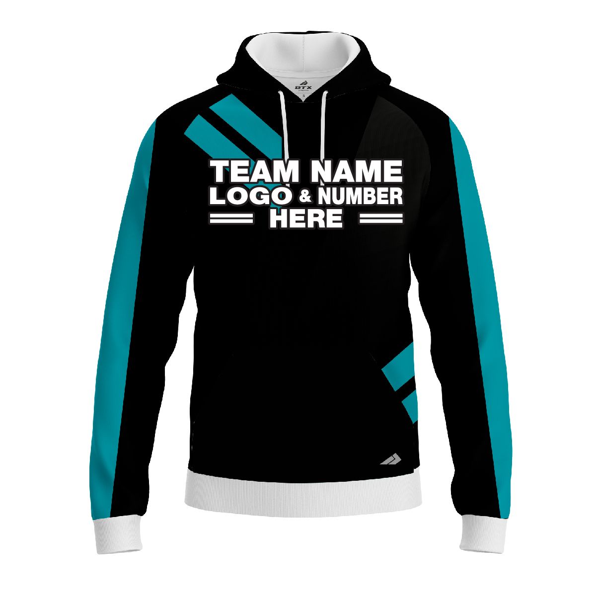 Custom Fully Sublimated Sport Neon Pattern Black Teal Performance Sports Pullover Hoodie 5194