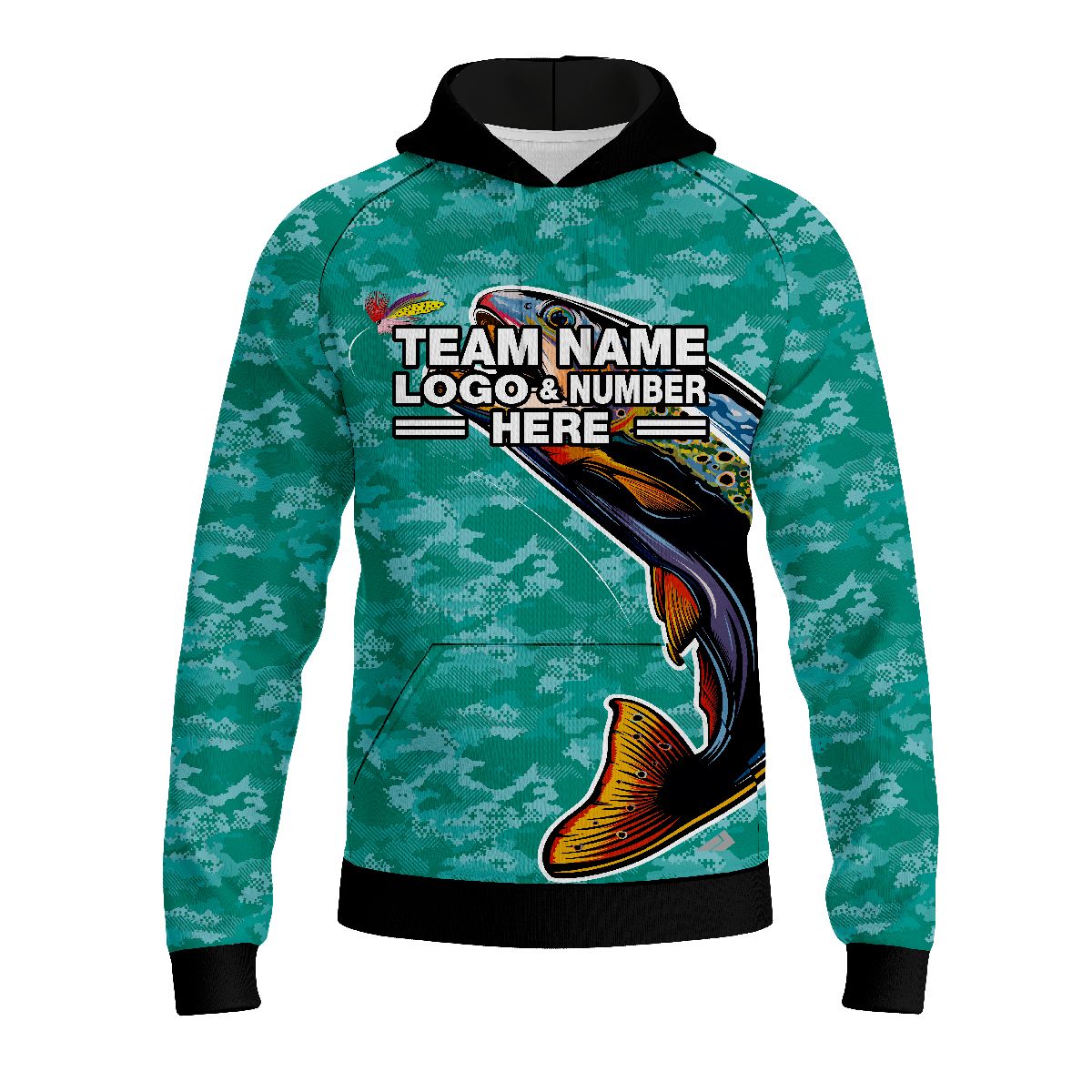 Custom Fully Sublimated Multicolor Fish Fishing Pattern  Performance Sports Pullover Hoodie 5206