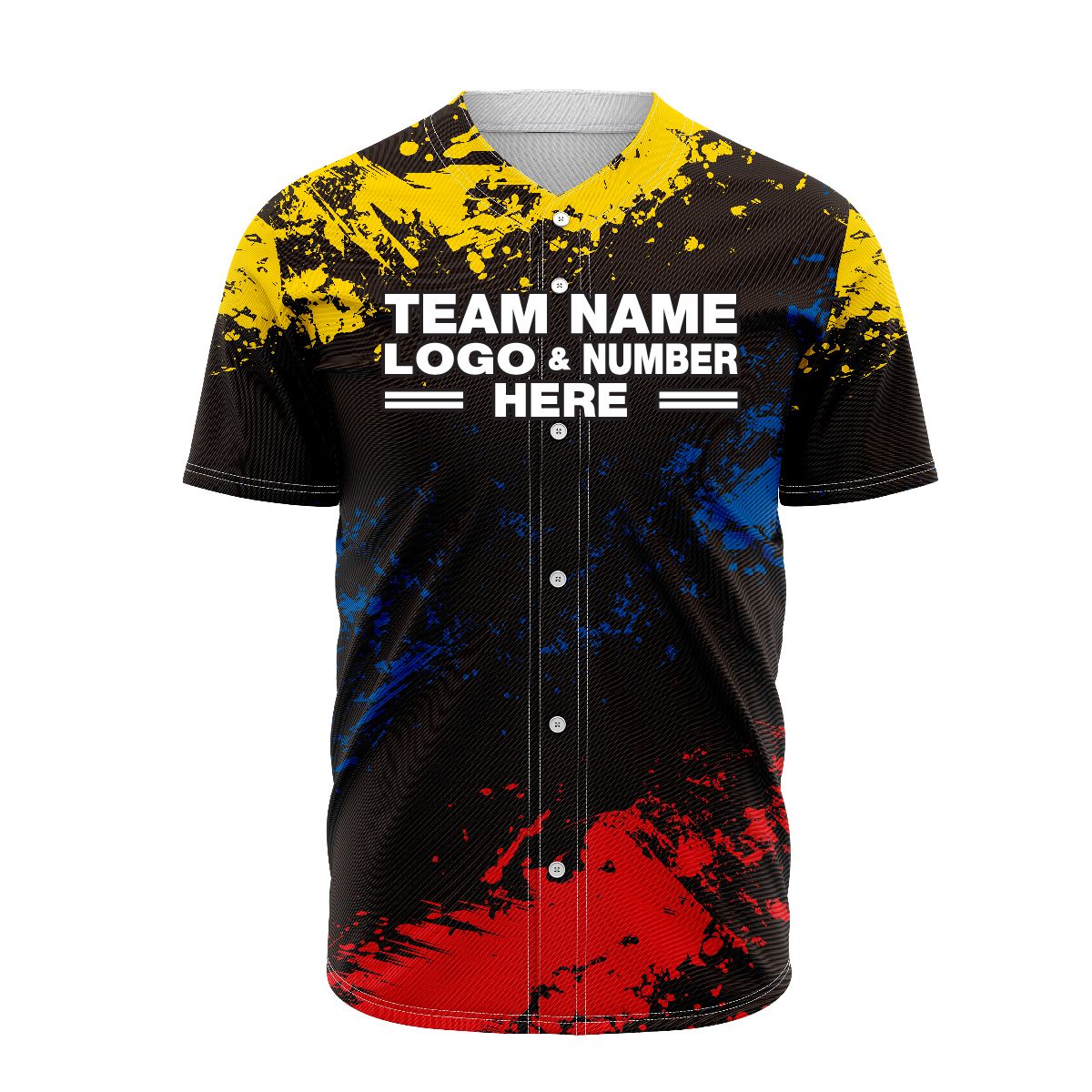 Custom Fully Sublimated Brushes Pattern Black Yellow Red Performance Baseball Softball Full Buttons Jersey 5315