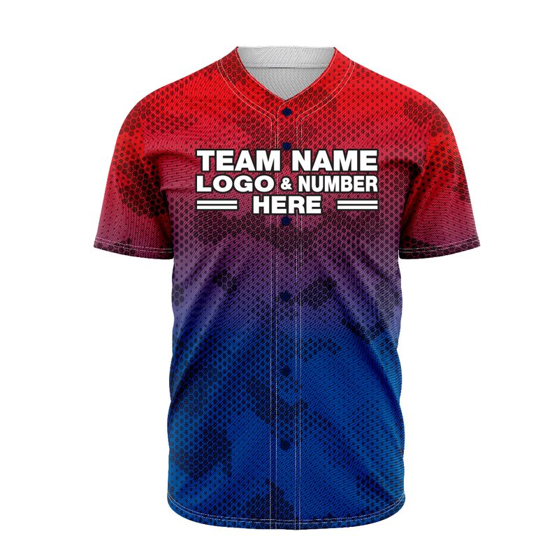 Custom Fully Sublimated Exotic Pattern Red Blue Pink Performance Baseball Softball Full Buttons Jersey 5322