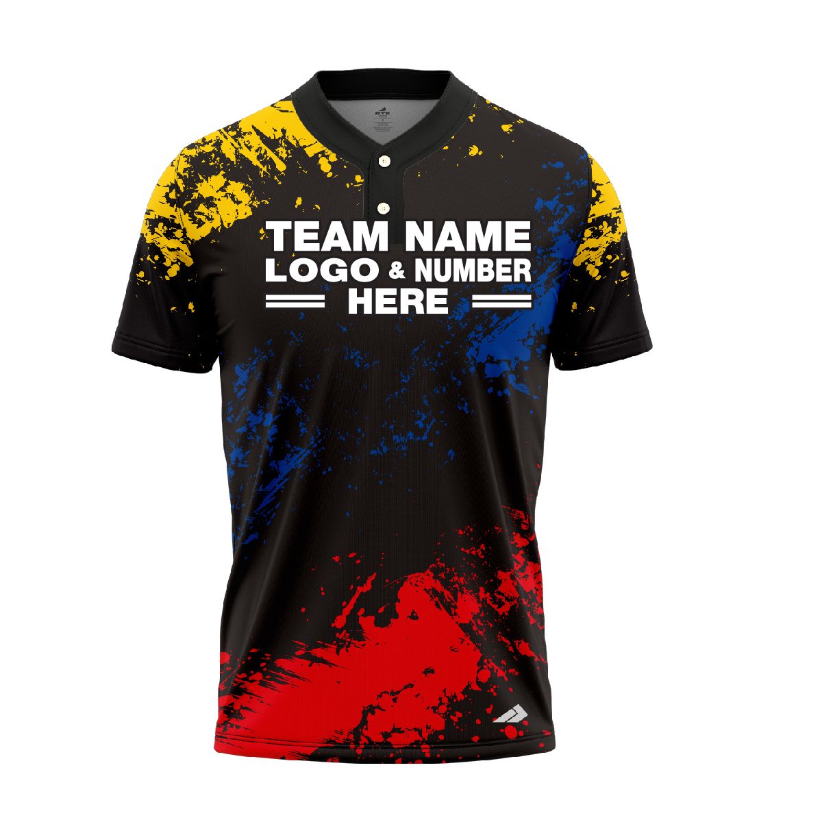 Custom Fully Sublimated Brushes Pattern Black Yellow Red Performance Baseball Softball Two Buttons Jersey 5339