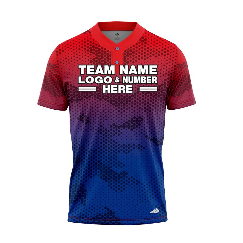 Custom Fully Sublimated Exotic Pattern Red Blue Pink Performance Baseball Softball Two Buttons Jersey 5341