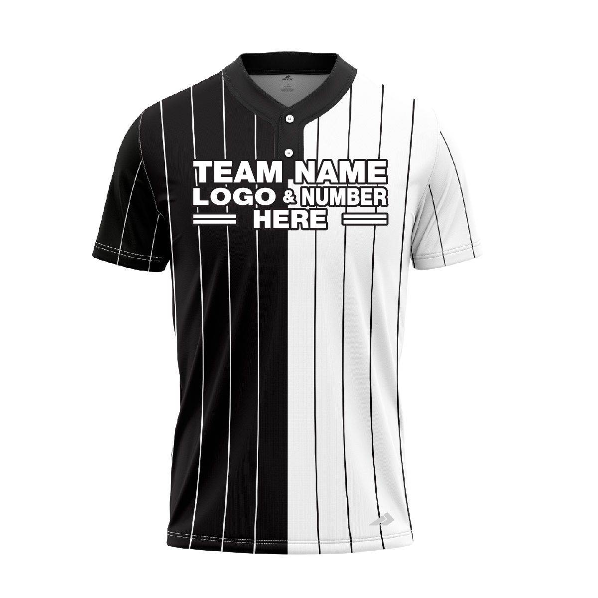 Custom Fully Sublimated Vertical Stripes Four Pattern Black White Performance Baseball Softball Two Buttons Jersey 5345