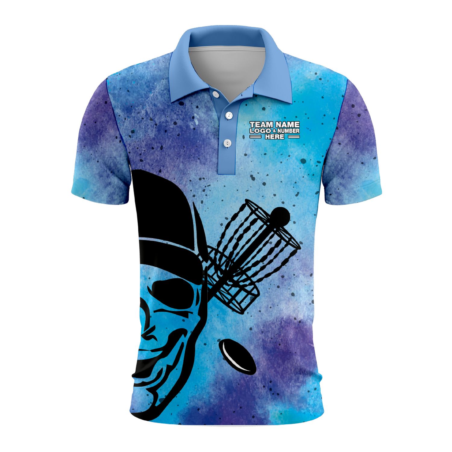 Custom Fully Sublimated Skull Disc Golf Pattern Tie Dye Performance Polo Shirt 5475