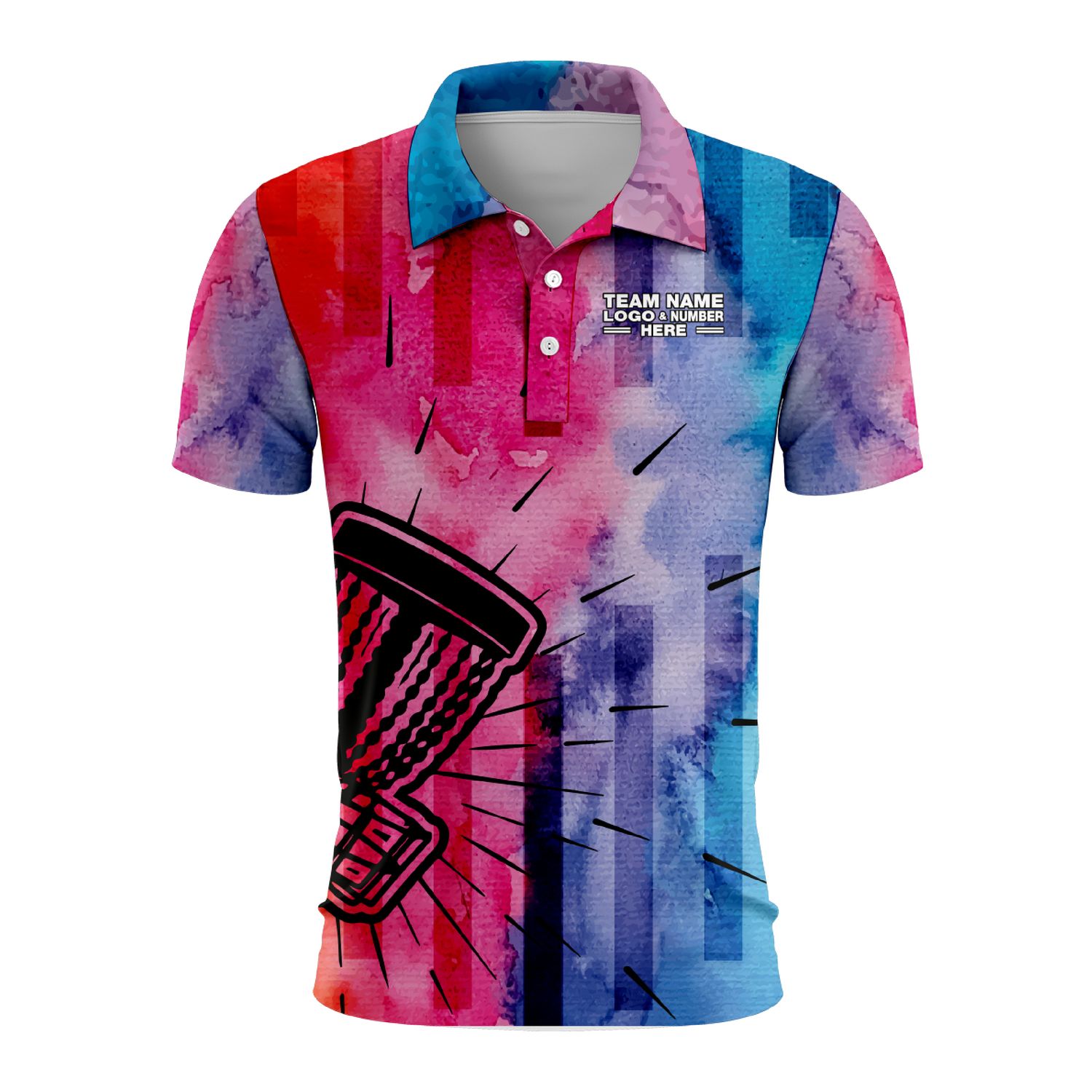 Custom Fully Sublimated Stripes Disc Golf Pattern Tie Dye Performance Polo Shirt 5482