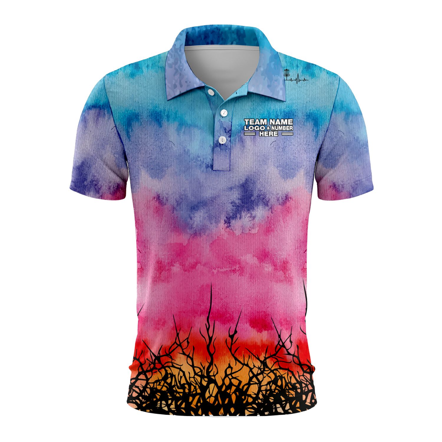 Custom Fully Sublimated Clouds Disc Golf Pattern Tie Dye Performance Polo Shirt 5489