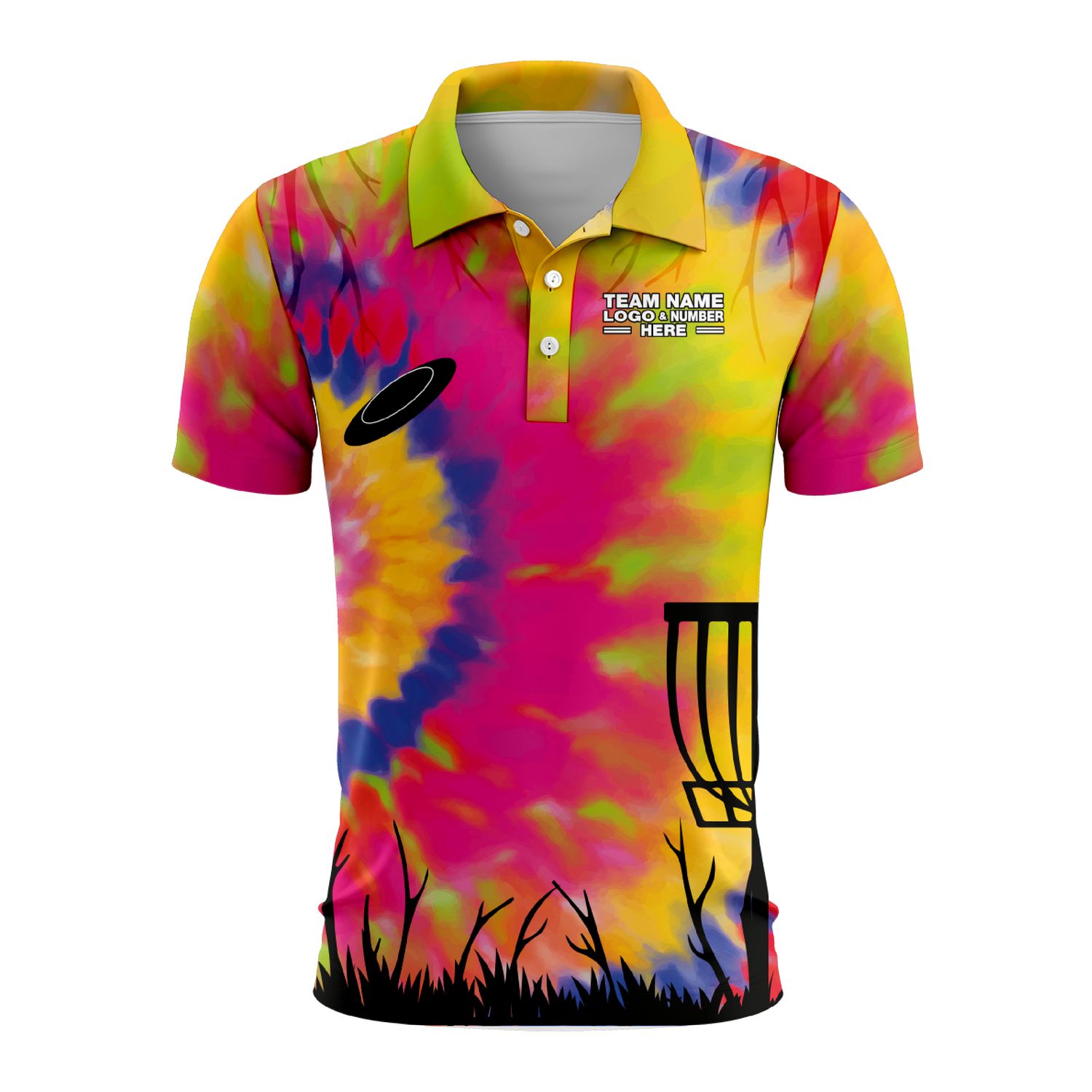 Custom Fully Sublimated Rainbow Disc Golf Pattern Tie Dye Performance Polo Shirt 5496