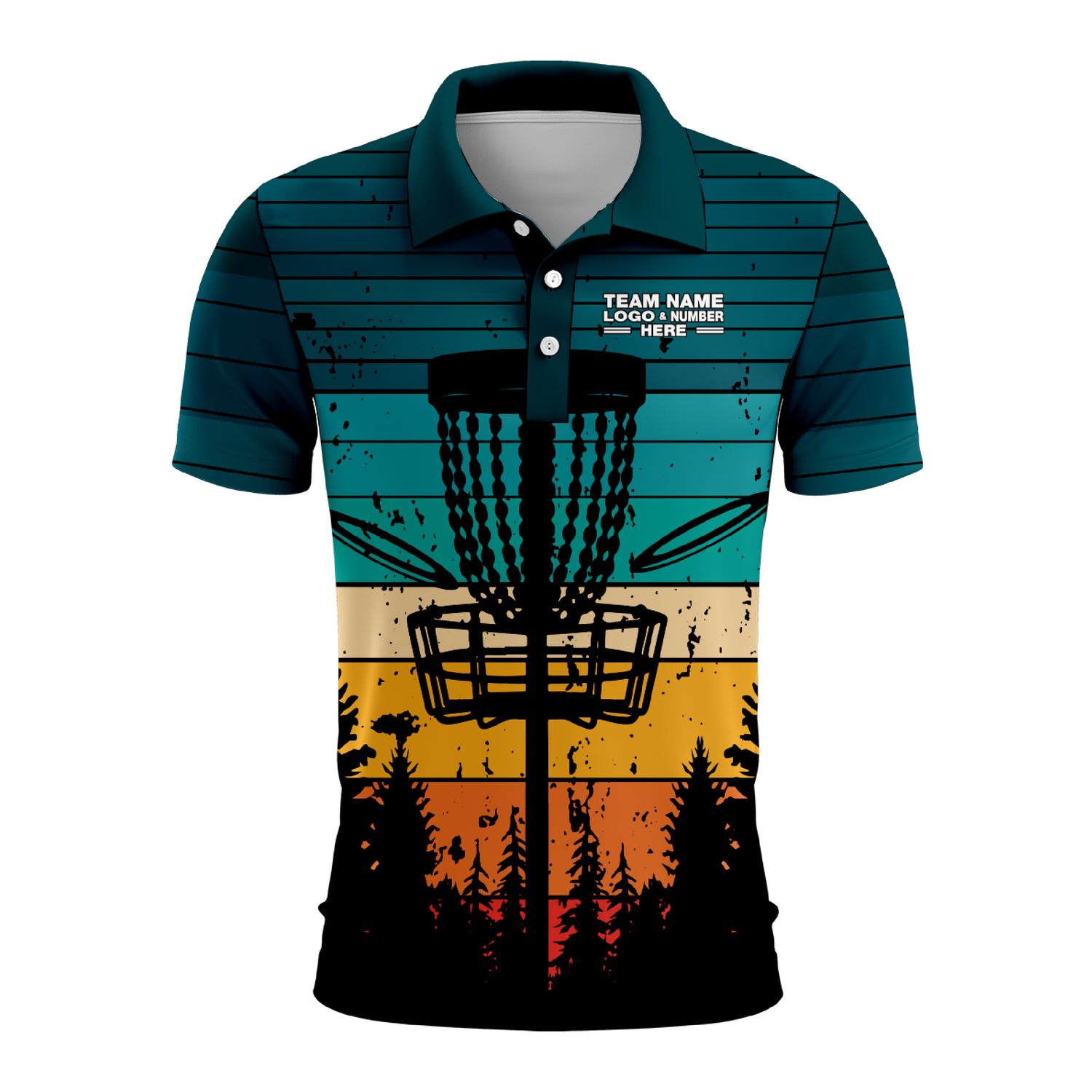 Custom Fully Sublimated Sunset Forest Disc Golf Pattern Performance Polo Shirt 5503