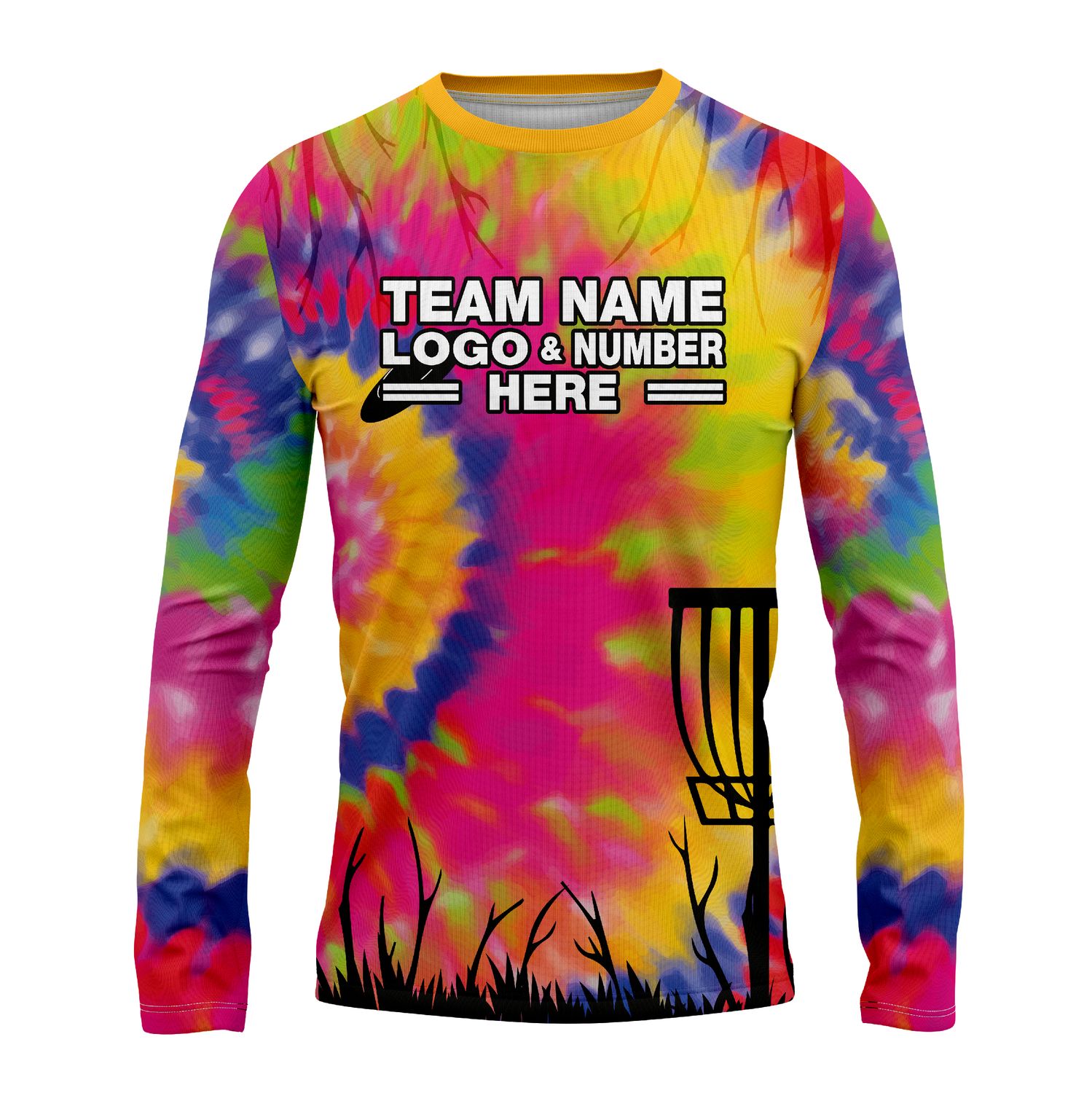 Custom Fully Sublimated Rainbow Disc Golf Pattern Tie Dye Performance Long Sleeves 5546