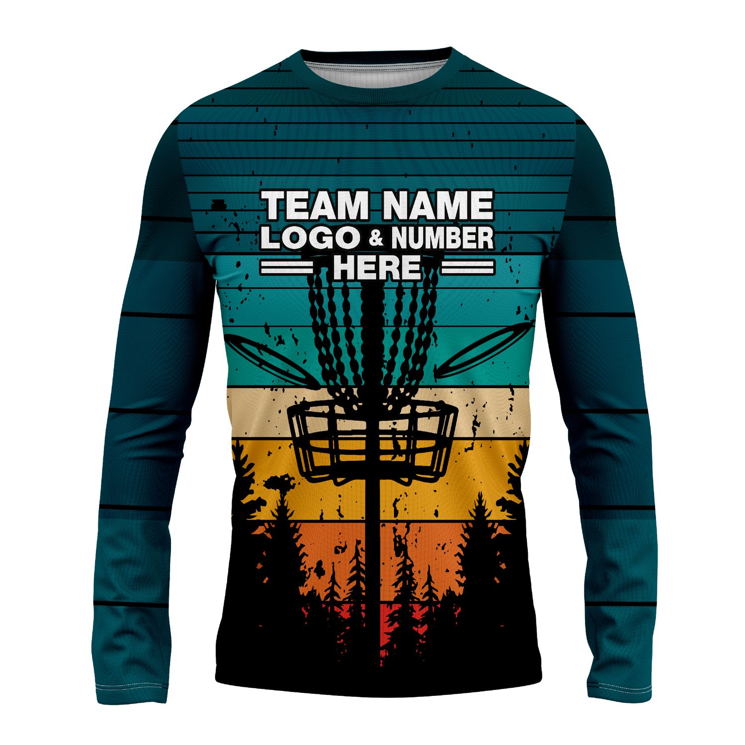 Custom Fully Sublimated Sunset Forest Disc Golf Pattern Performance Long Sleeves 5558