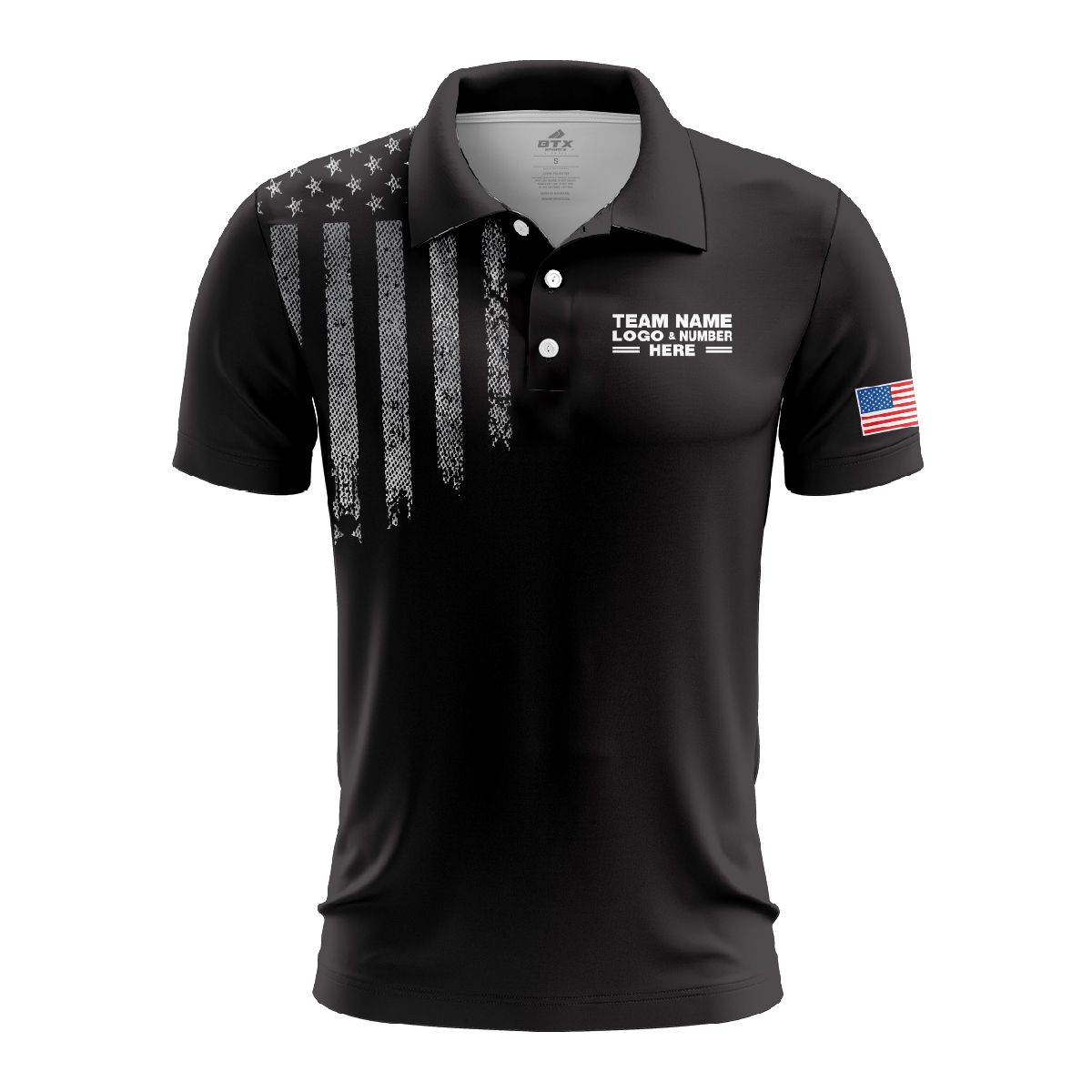 Custom Fully Sublimated USA FLAG Solid Pattern Black Performance Polo Shirt 5683