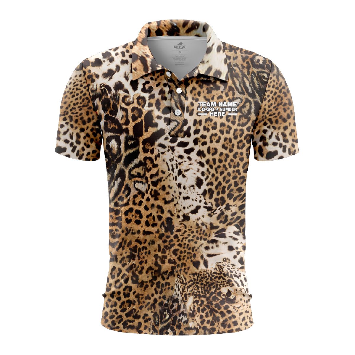 Custom Fully Sublimated Abstract Cheetah Animal Print Performance Polo Shirt 5741