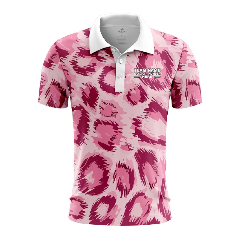 Custom Fully Sublimated Abstract Wild Pink Cheetah Print Performance Polo Shirt 5748