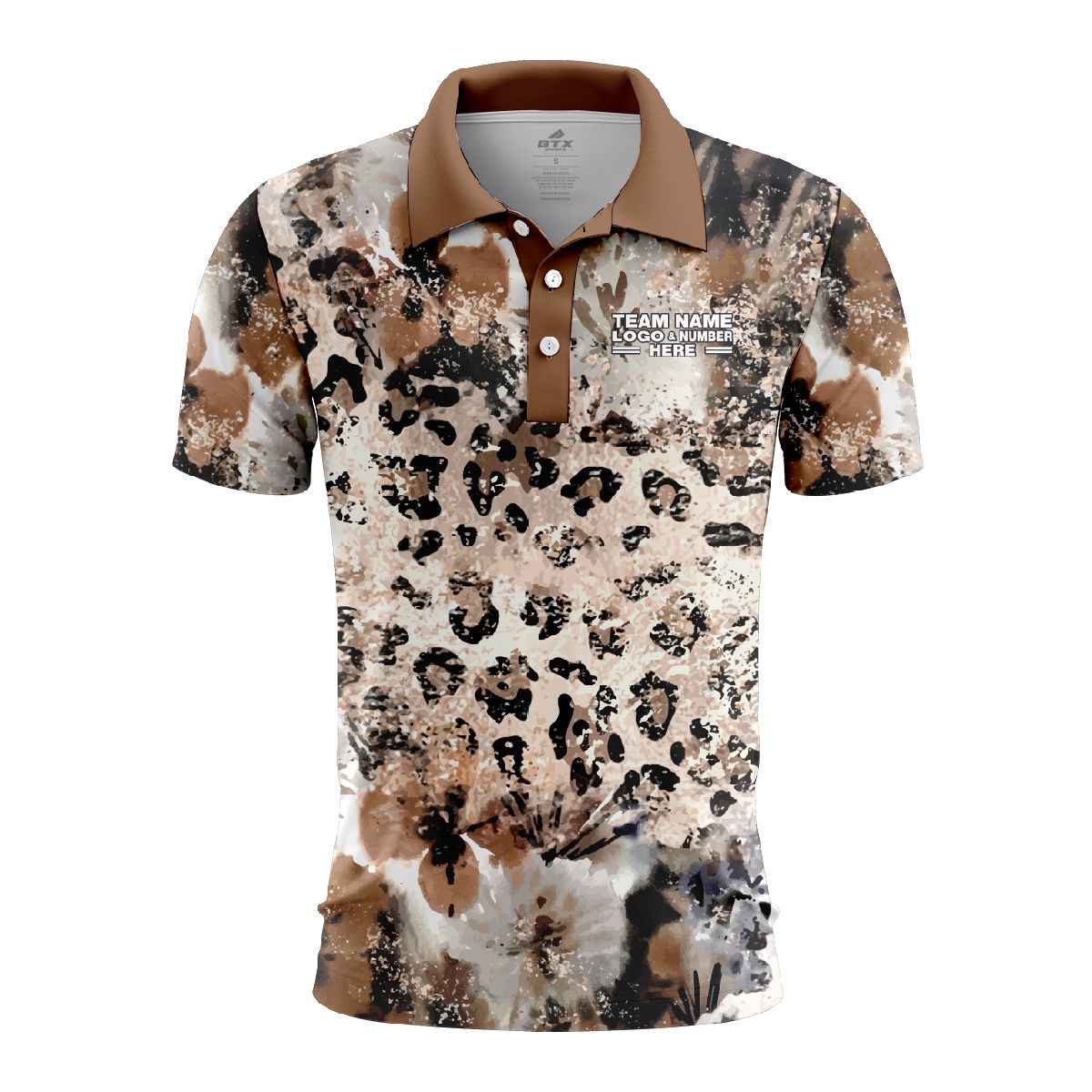 Custom Fully Sublimated Earth Tones Cheetah Print Performance Polo Shirt 5755