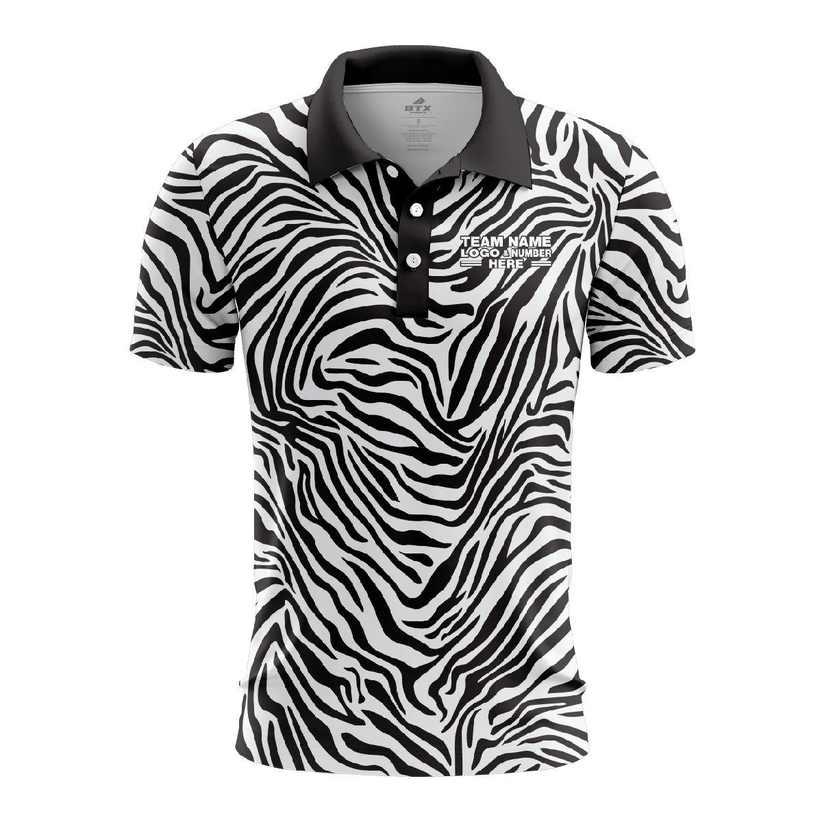 Custom Fully Sublimated Zebra Skin Print Black White Performance Polo Shirt 5762