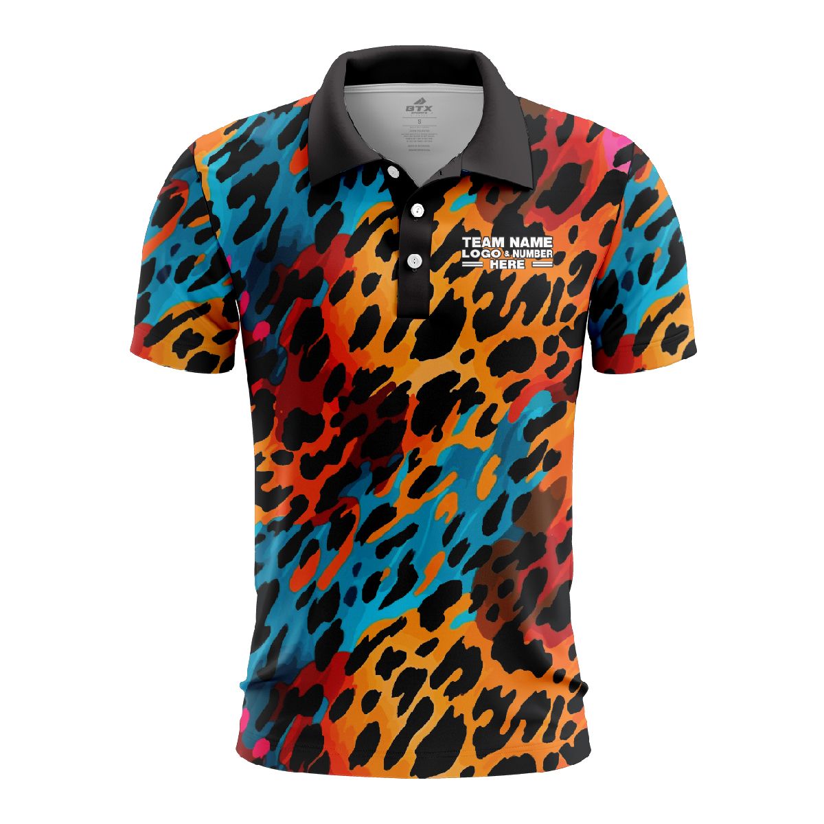 Custom Fully Sublimated Vibrant Leopard Print Multicolor Performance Polo Shirt 5769