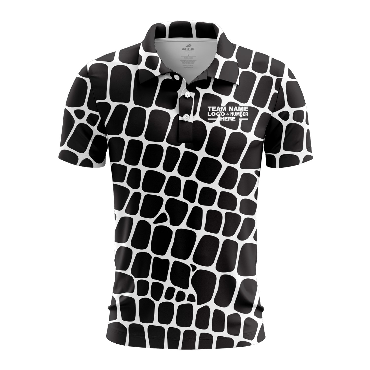 Custom Fully Sublimated Elegant Giraffe Animal Print Black White Performance Polo Shirt 5783