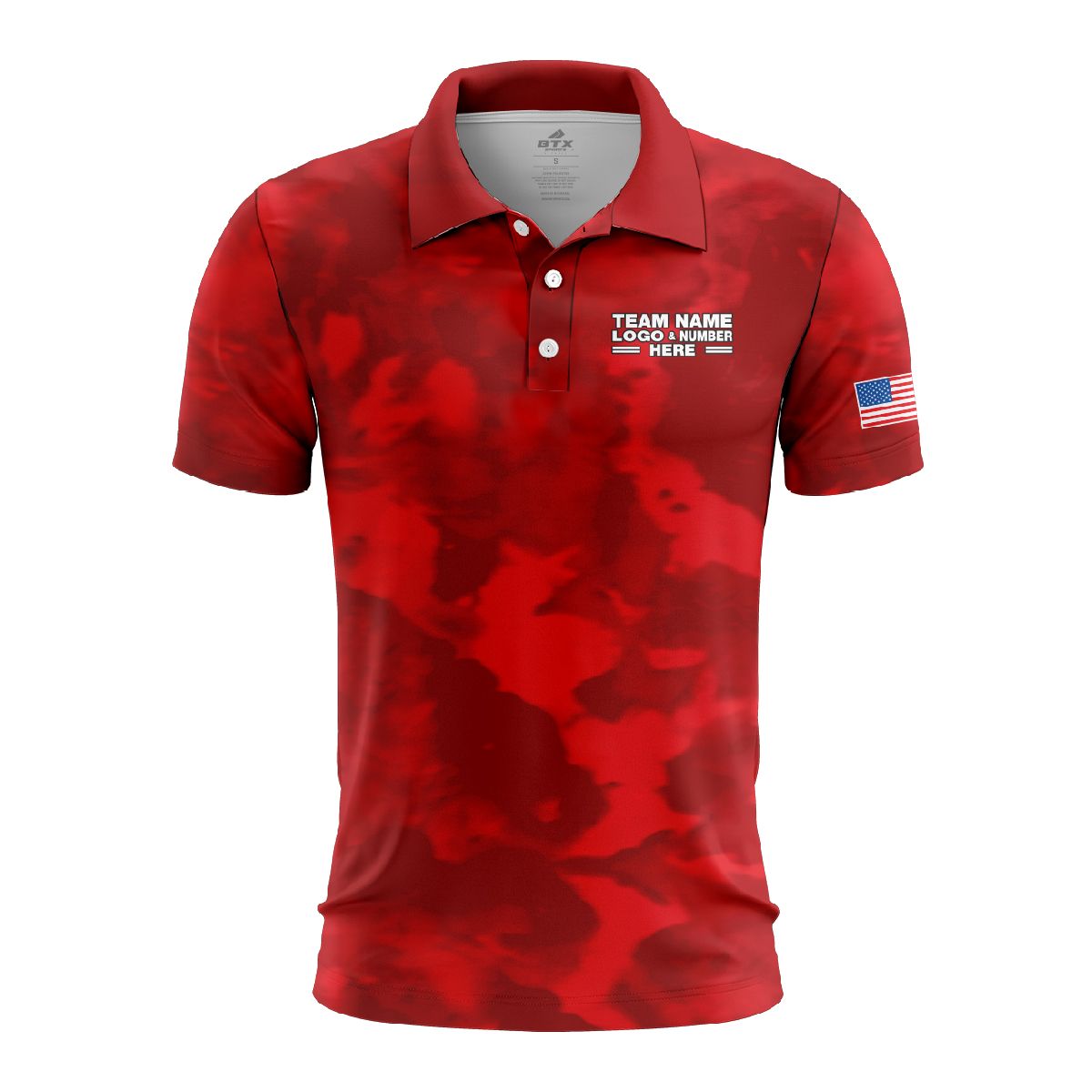 Custom Fully Sublimated USA FLAG Camo Two Pattern Red Performance Polo Shirt 5790