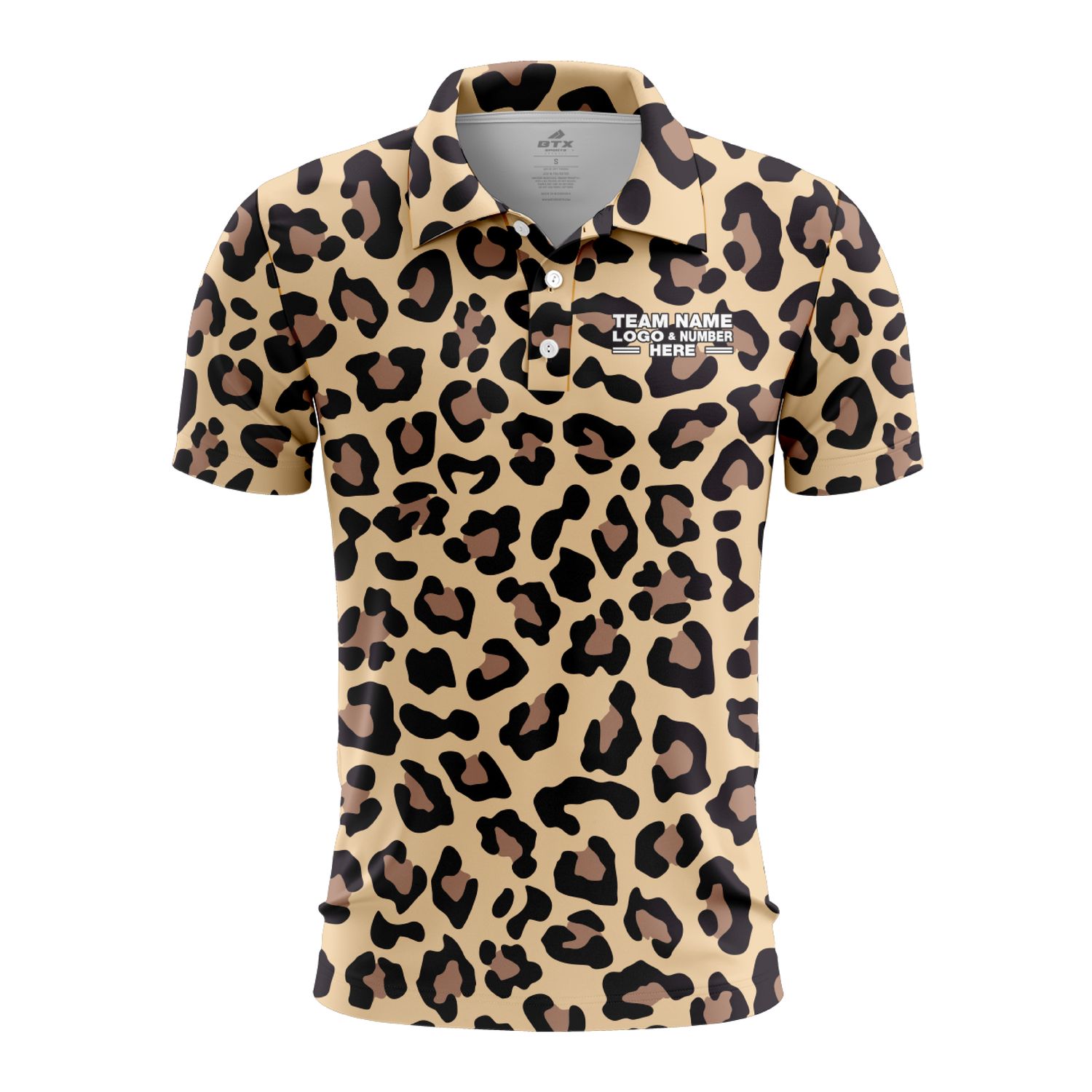 Custom Fully Sublimated Classic Cheetah Animal Print Black Brown Gold Performance Polo Shirt 5818