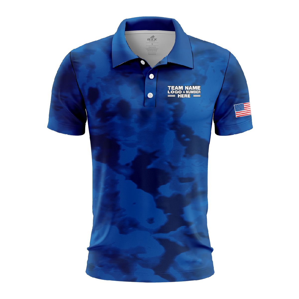 Custom Fully Sublimated USA FLAG Camo Three Pattern Blue Performance Polo Shirt 5825
