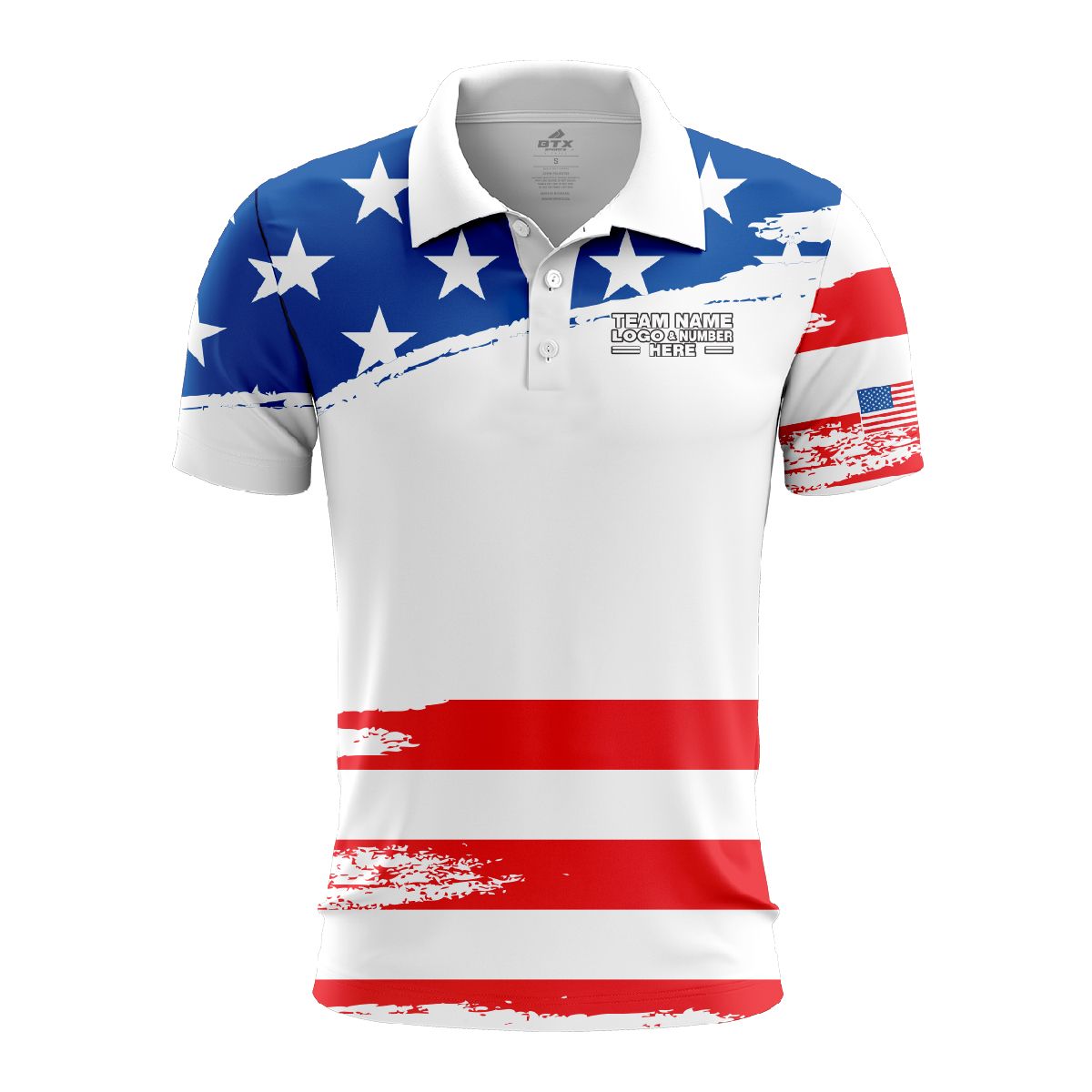 Custom Fully Sublimated USA FLAG Radiant  Pattern White Blue Red Performance Polo Shirt 5840