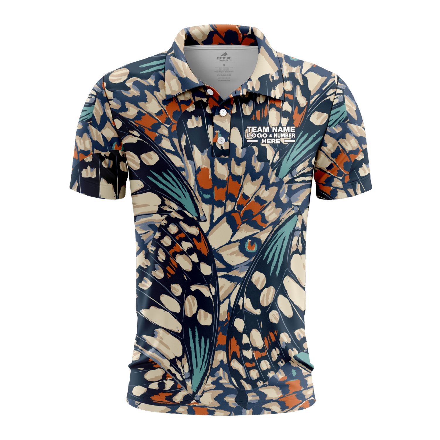 Custom Fully Sublimated Butterfly Wing Animal Print Multicolor Performance Polo Shirt 5846