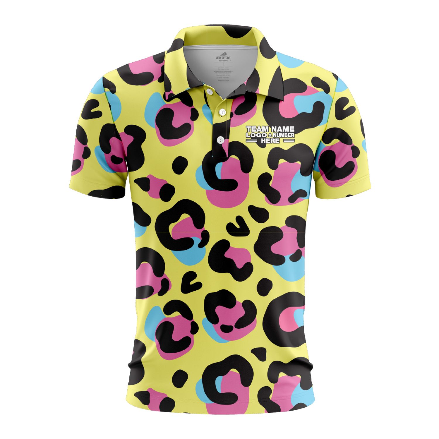 Custom Fully Sublimated Neon Leopard Skin Animal Print Multicolor Performance Polo Shirt 5853