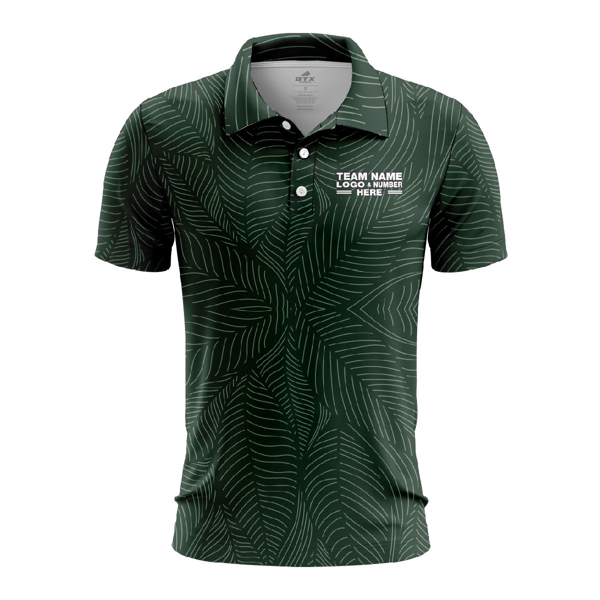 Custom Fully Sublimated Green Leaf Floral Pattern Green Black Performance Polo Shirt 5888