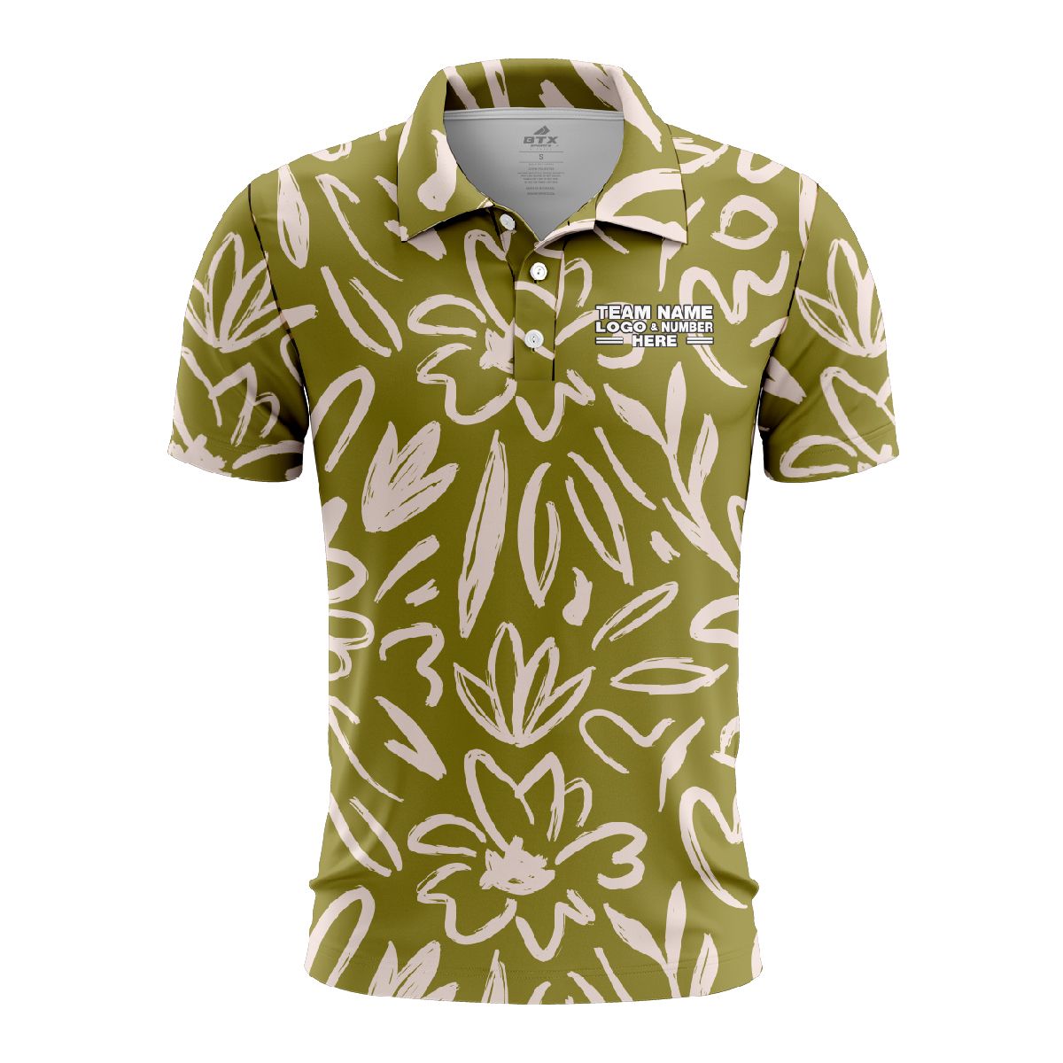Custom Fully Sublimated Olive Floral Pattern Green White Performance Polo Shirt 5895