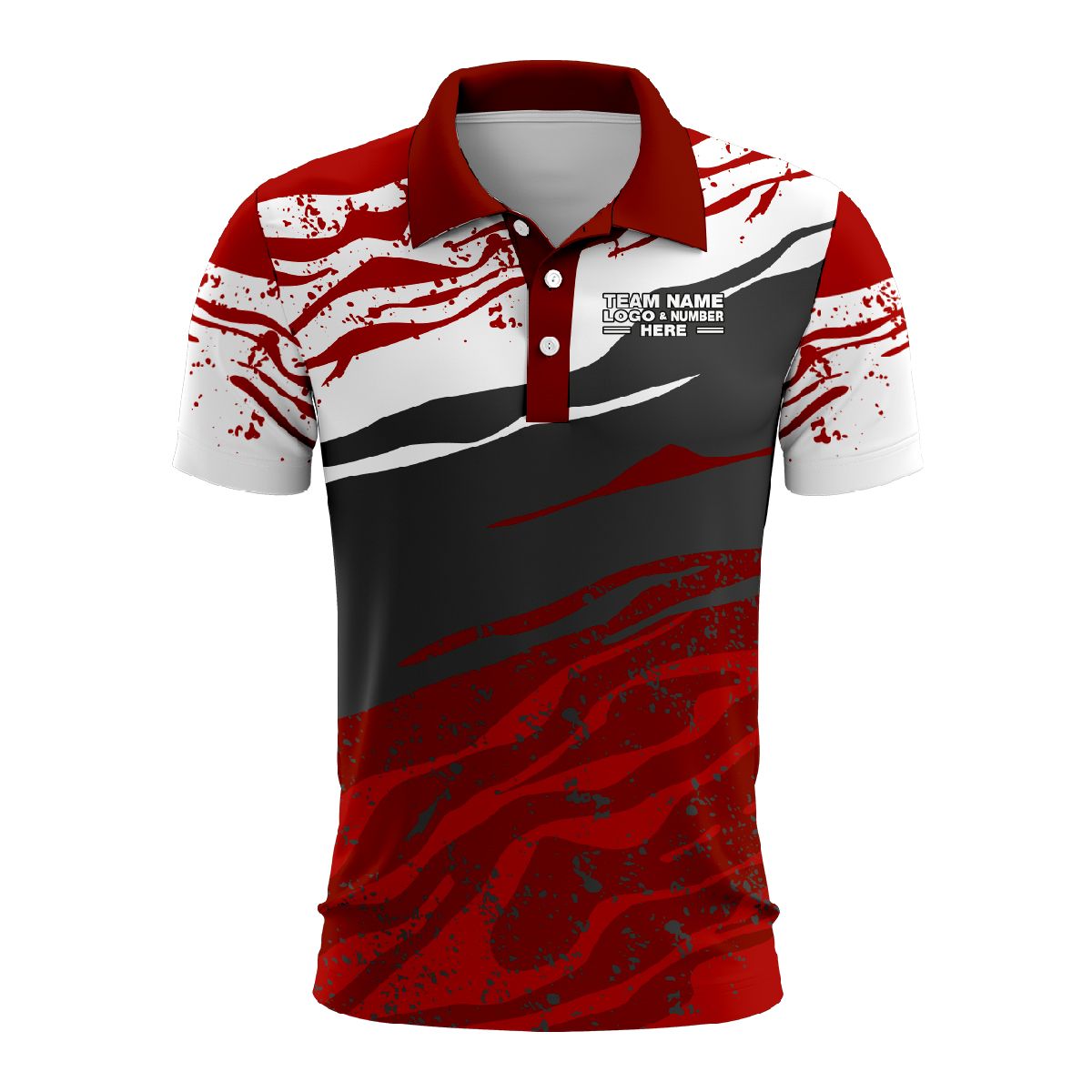 Custom Fully Sublimated Brush Camo Pattern Red Black White Performance Polo Shirt 5909