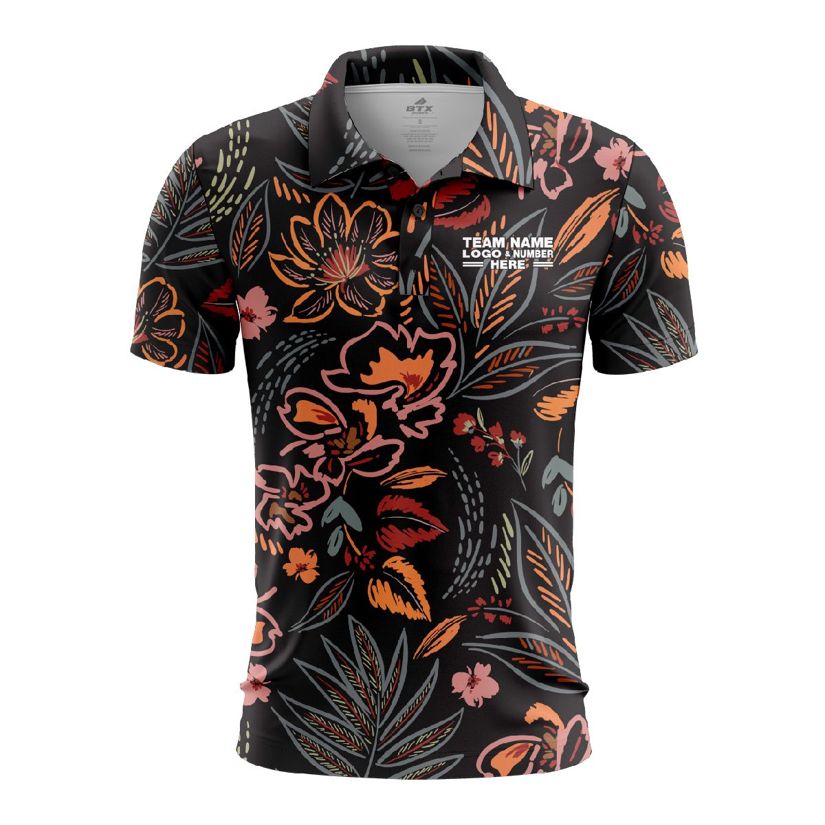 Custom Fully Sublimated Bohemio Floral Two Pattern Black Multicolor Performance Polo Shirt 5923